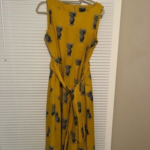 Ann Taylor Yellow Dress with Black Pineapple Print